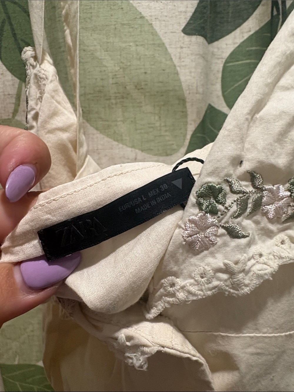 Zara Cream Floral-Embroidered Spaghetti Strap Cami - Picture 2 of 4
